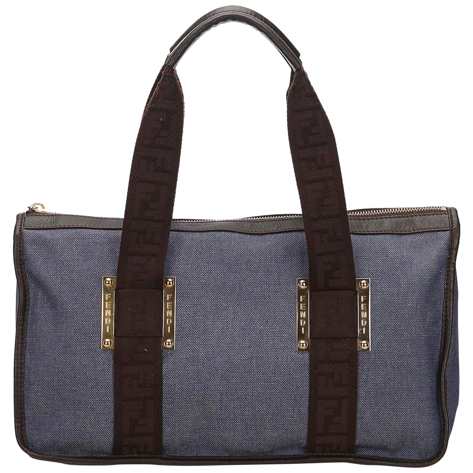 Fendi Blue Jacquard Handbag For Sale