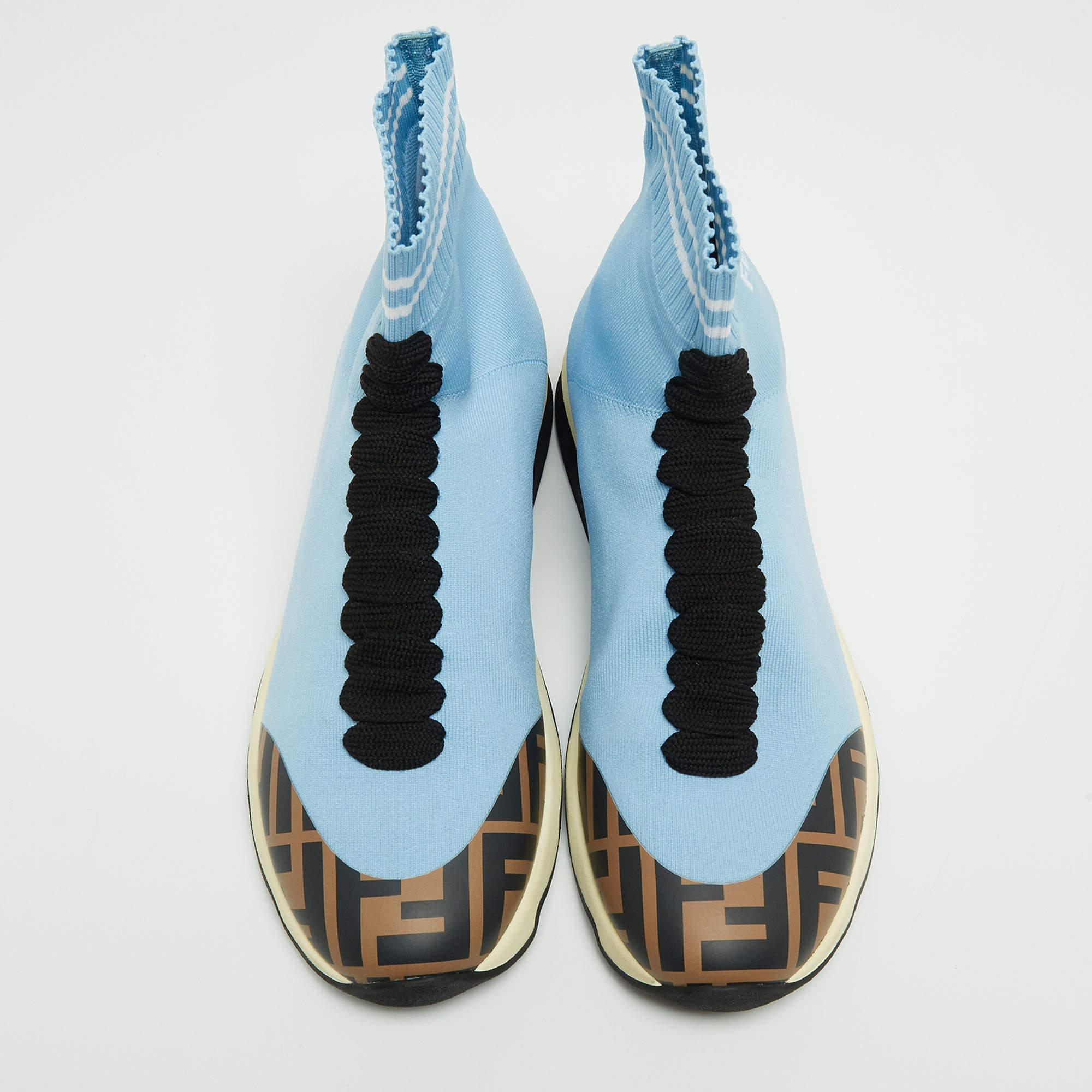 Women's Fendi Blue Knit Fabric Sock High Top Sneakers Size 38