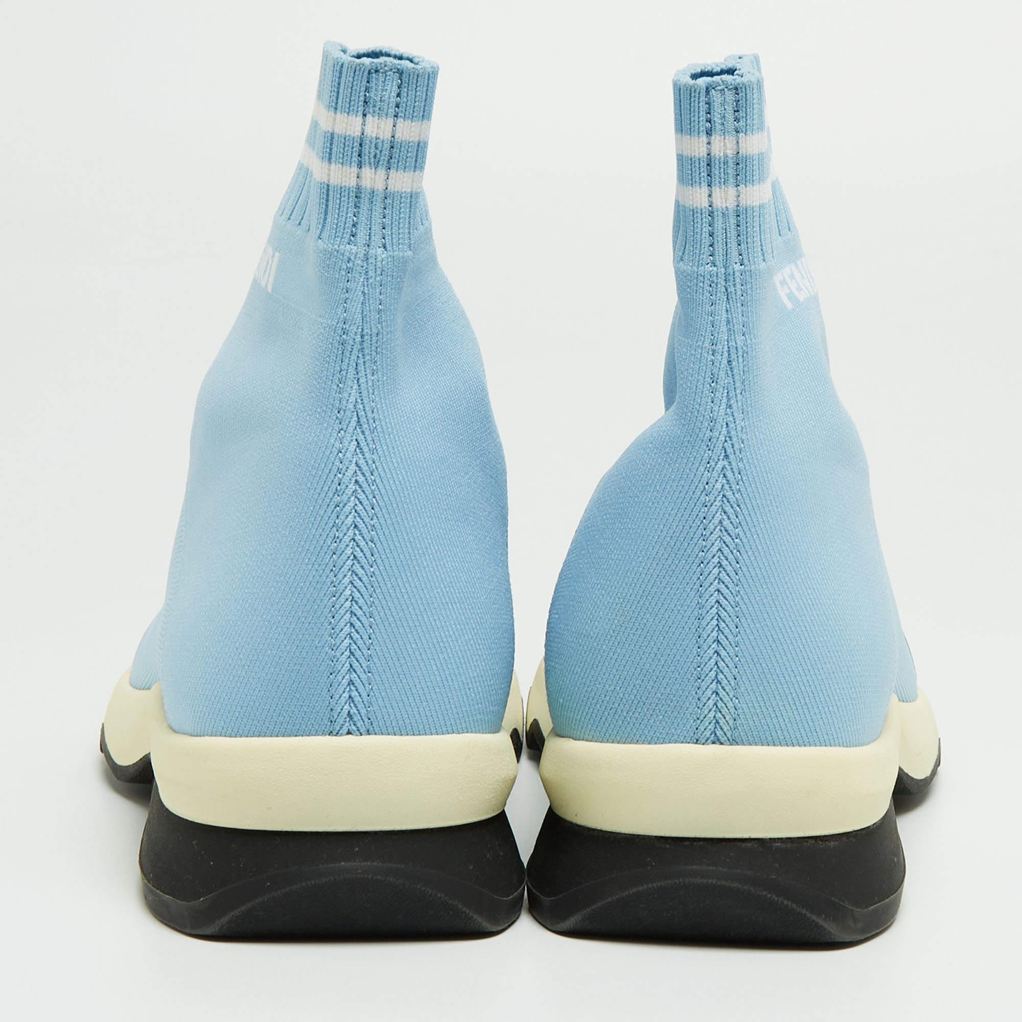 Fendi Blue Knit Fabric Sock High Top Sneakers Size 38 1