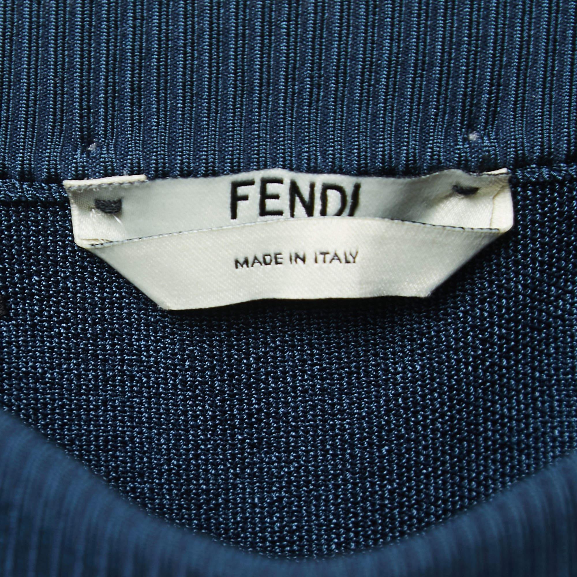 Fendi Blue Knit Logo Embroidered Midi Skirt M In Good Condition In Dubai, Al Qouz 2