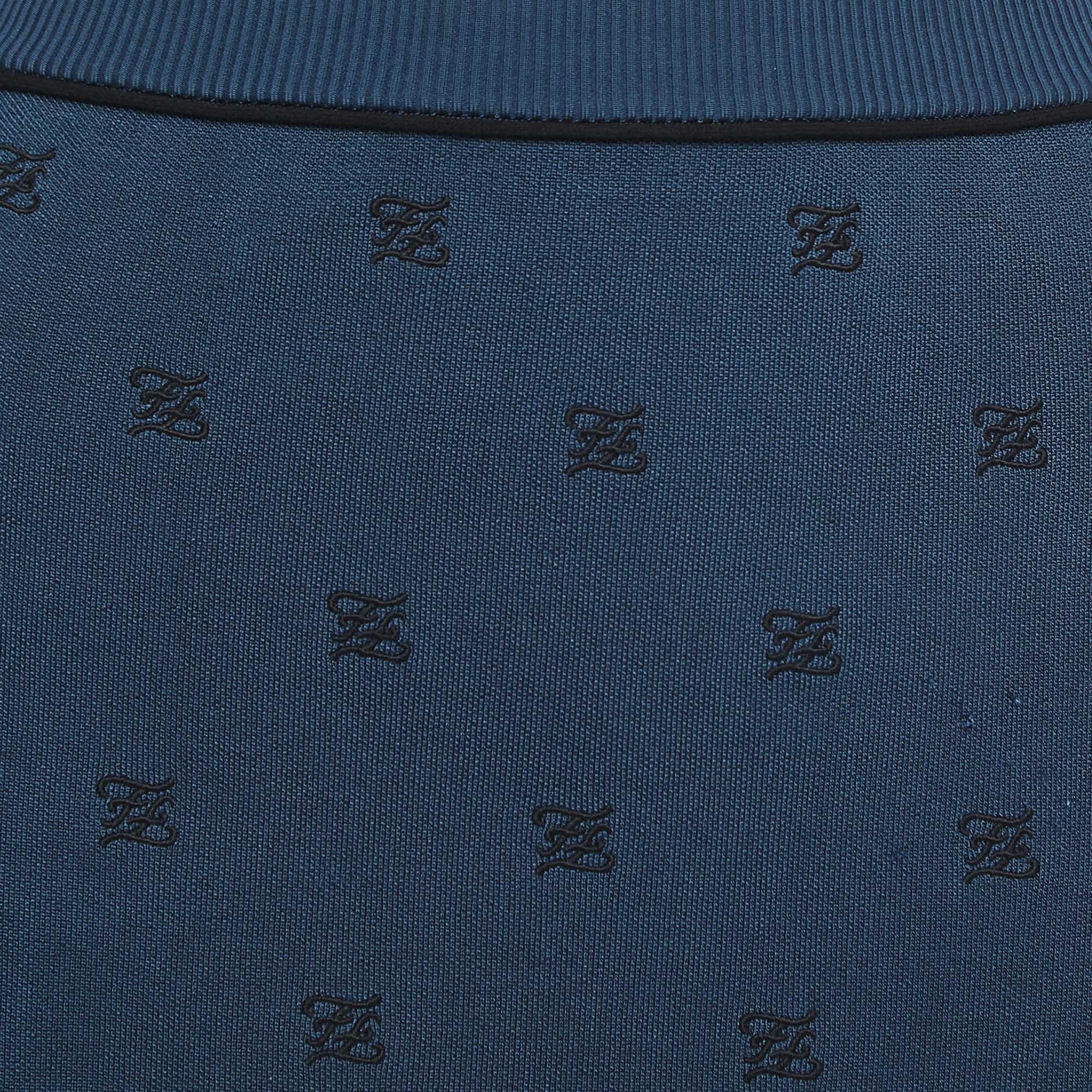 Women's Fendi Blue Knit Logo Embroidered Midi Skirt M