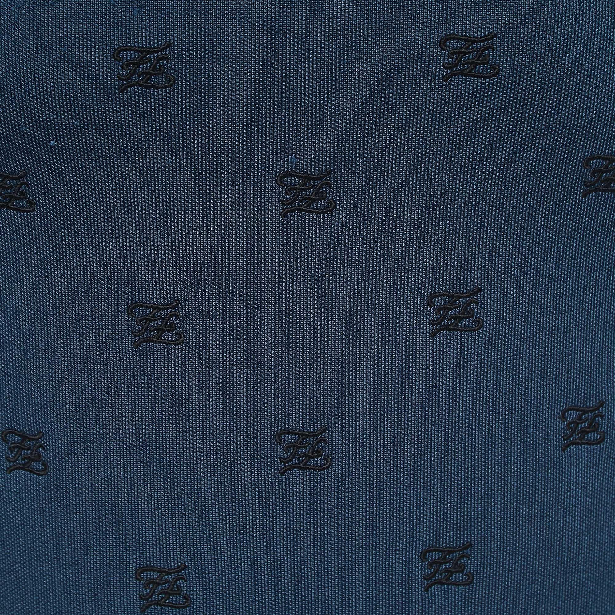 Fendi Blue Knit Logo Embroidered Midi Skirt M 1