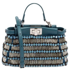 Fendi Blue Leather and Crystal Micro Peekaboo Embroidered Crossbody Bag