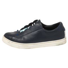 Fendi Blue Leather And Logo Knit Rockoclick Slip On Sneakers Size 36
