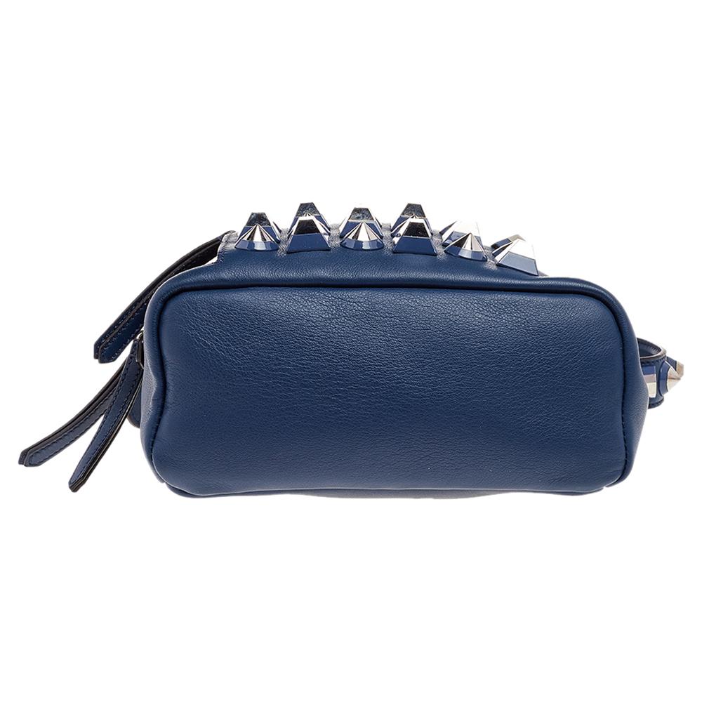 Fendi Blue Leather Backpack Studded Shoulder Bag 1