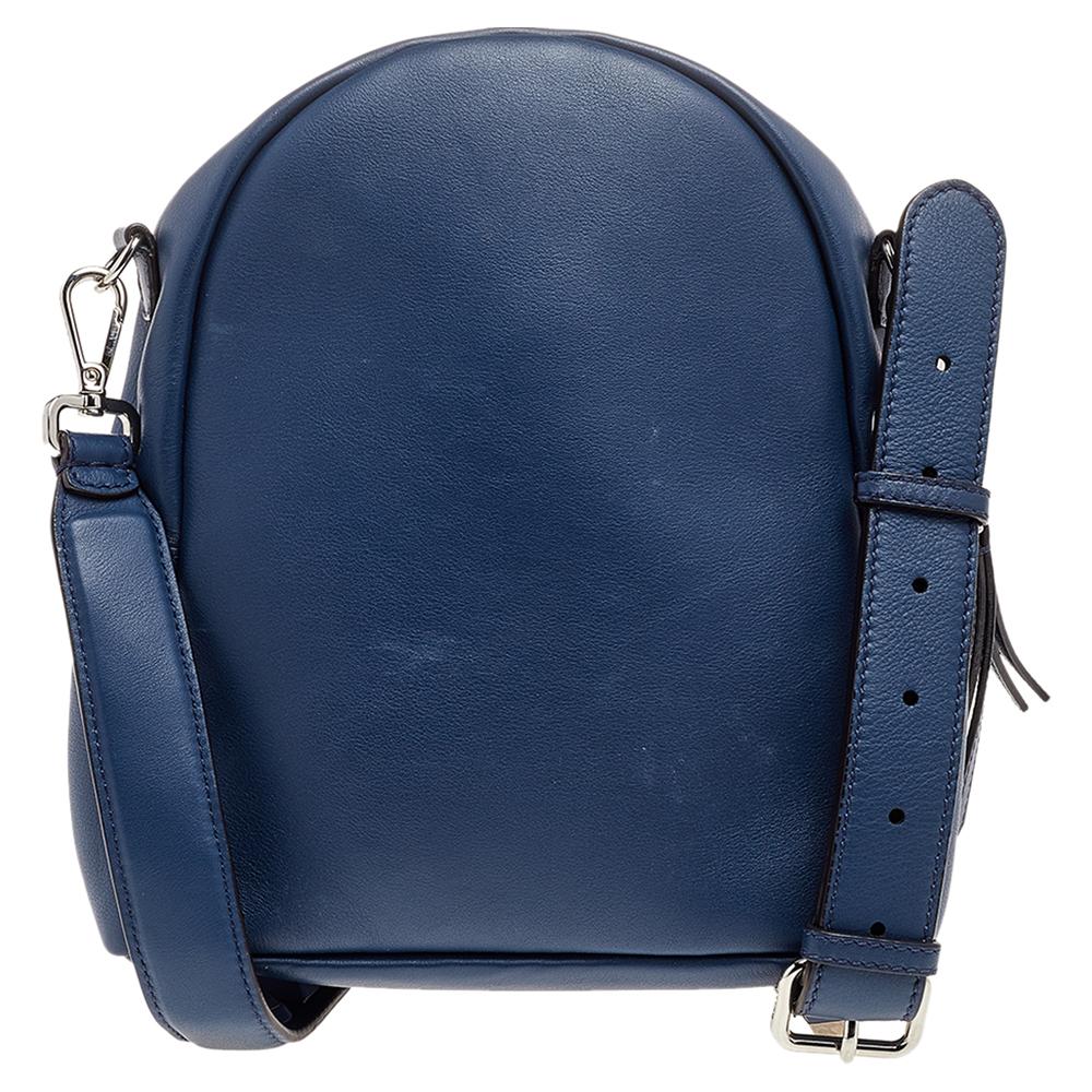 Fendi Blue Leather Backpack Studded Shoulder Bag 2