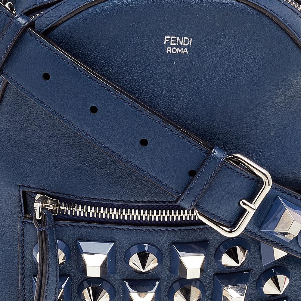 Fendi Blue Leather Backpack Studded Shoulder Bag 4