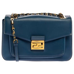 Fendi Blue Leather Be Baguette Shoulder Bag