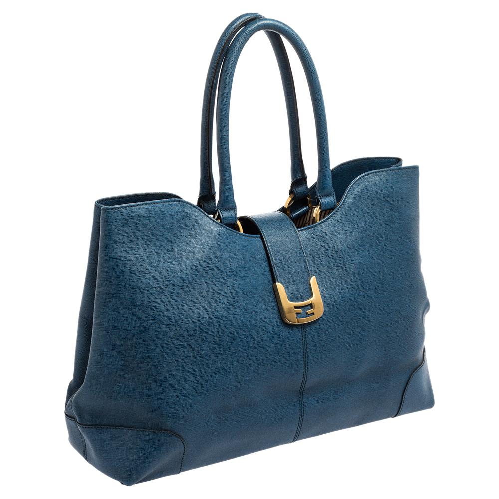 Women's Fendi Blue Leather Chameleon Shopping Tote