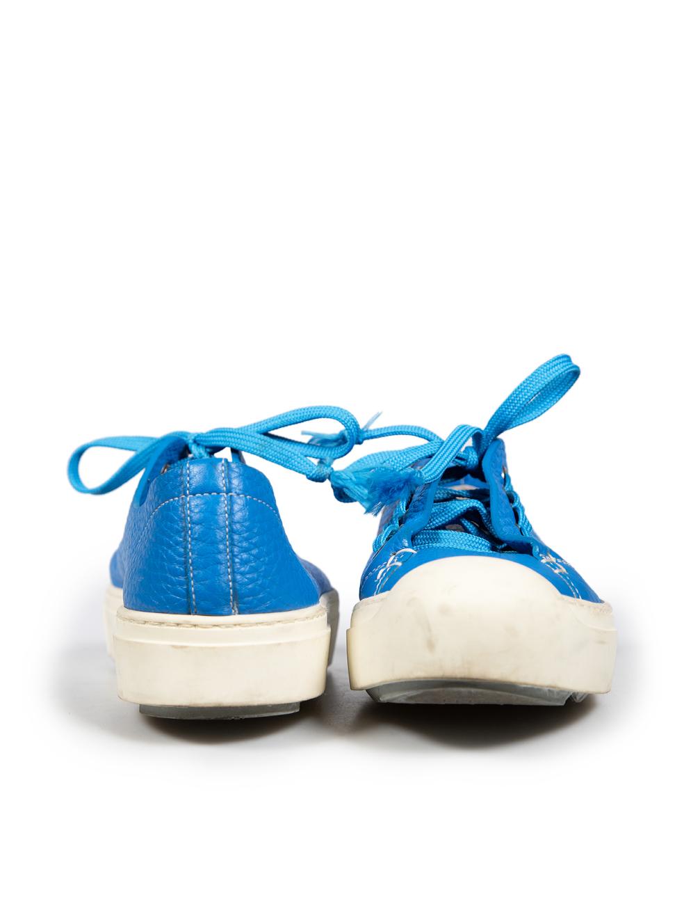 Fendi Blue Leather Domino Trainers Size IT 38 In Good Condition For Sale In London, GB