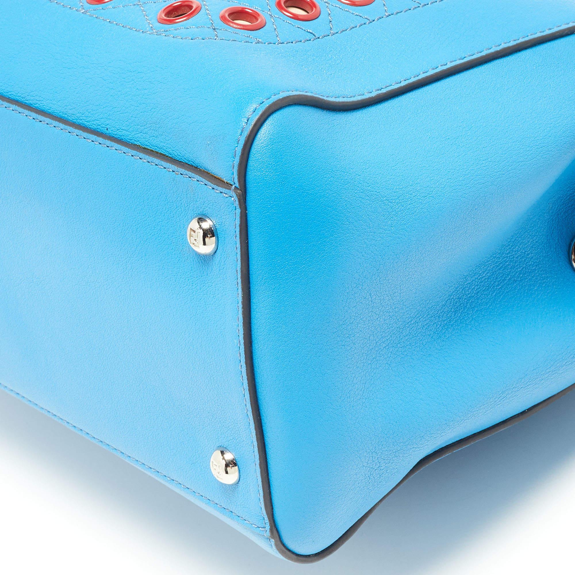 Fendi Blue Leather Dotcom Eyelet Top Handle Bag 5