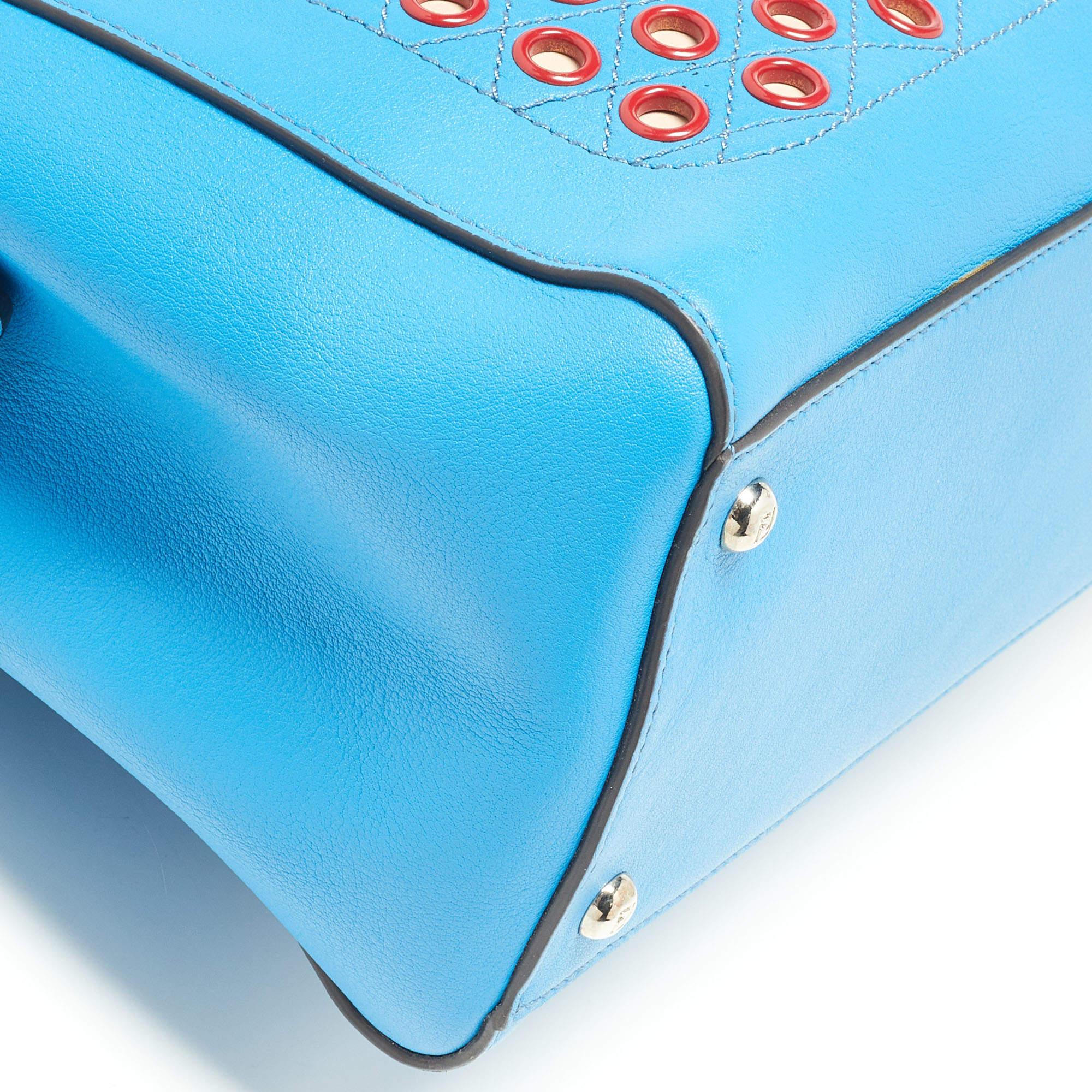 Fendi Blue Leather Dotcom Eyelet Top Handle Bag 6