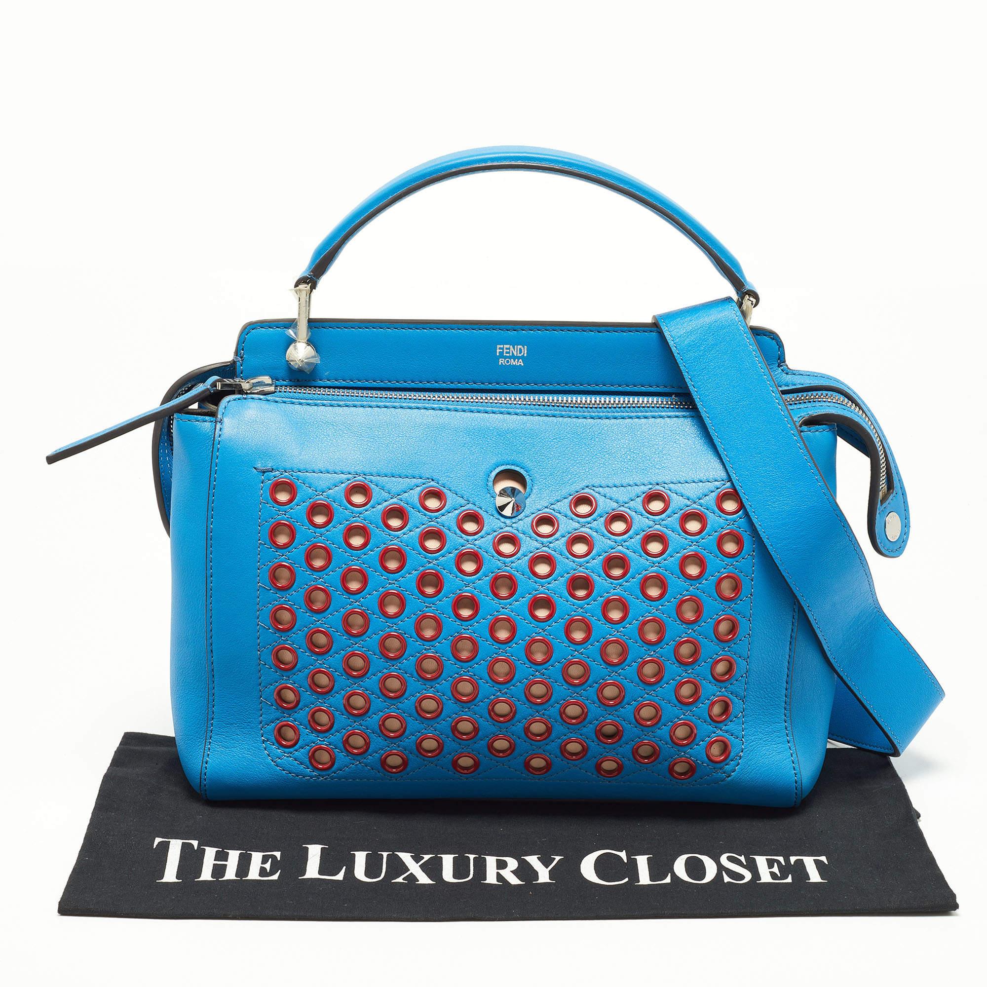 Fendi Blue Leather Dotcom Eyelet Top Handle Bag 7