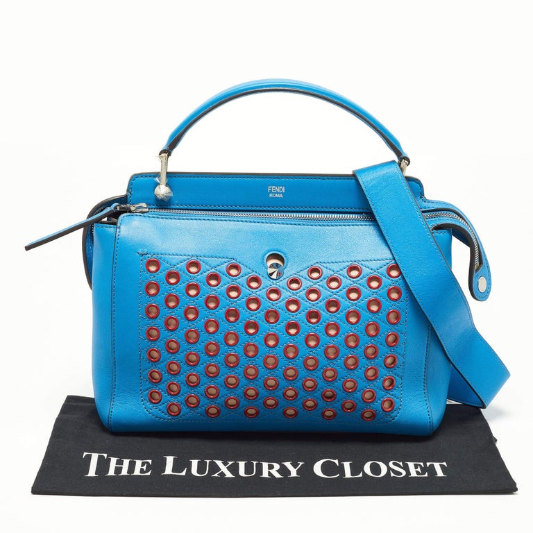 Fendi Blue Leather Dotcom Eyelet Top Handle Bag For Sale at 1stDibs