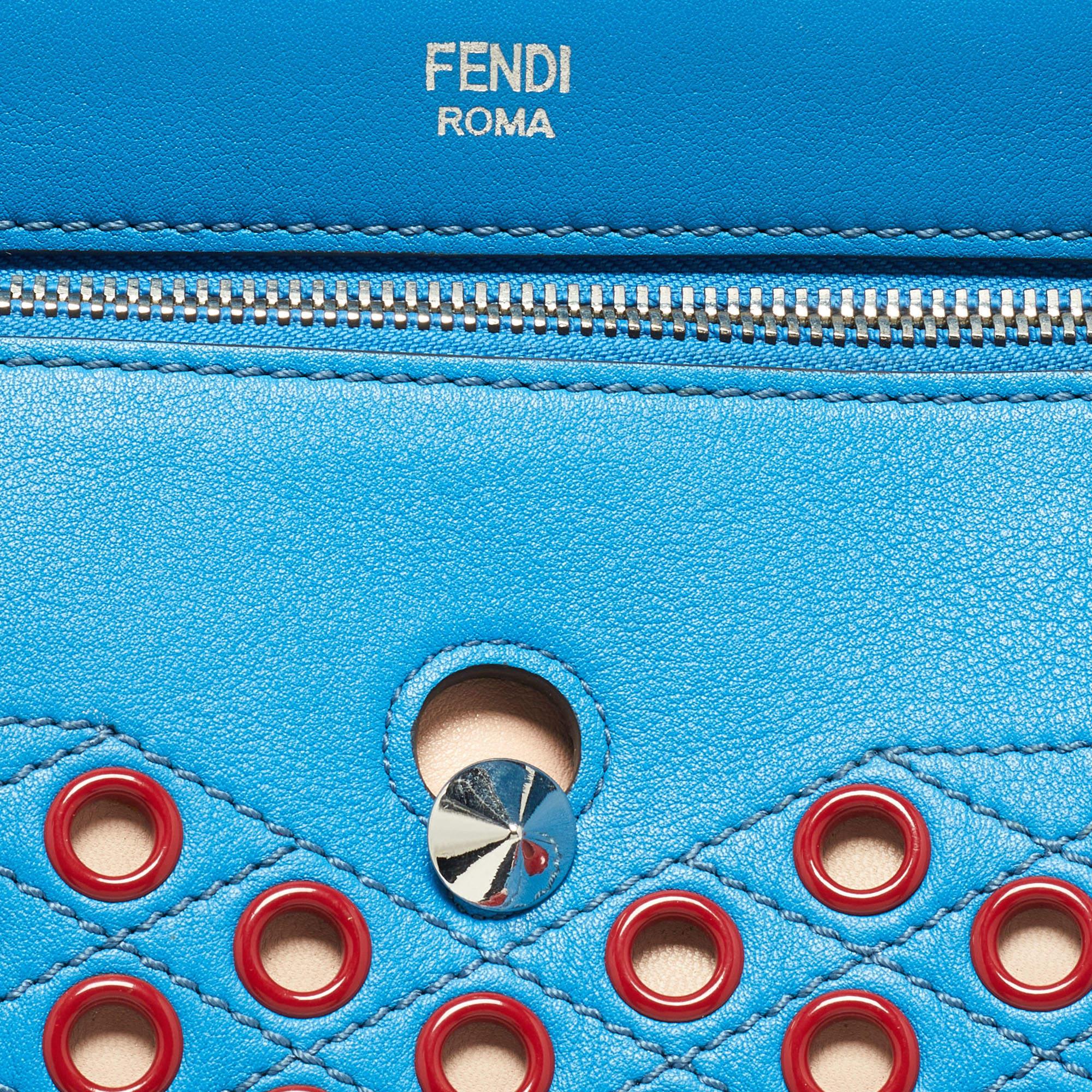 Fendi Blue Leather Dotcom Eyelet Top Handle Bag In Good Condition In Dubai, Al Qouz 2