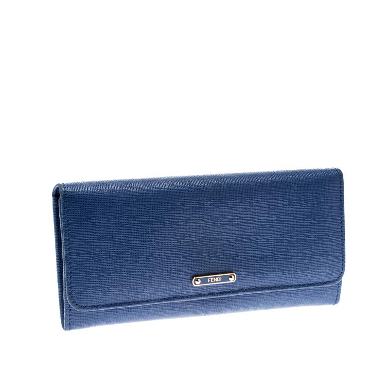 Fendi Blue Leather Elite Continental Wallet In Good Condition In Dubai, Al Qouz 2