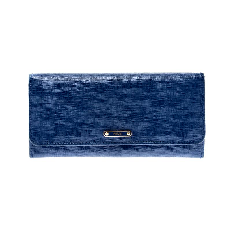 Fendi Blue Leather Elite Continental Wallet