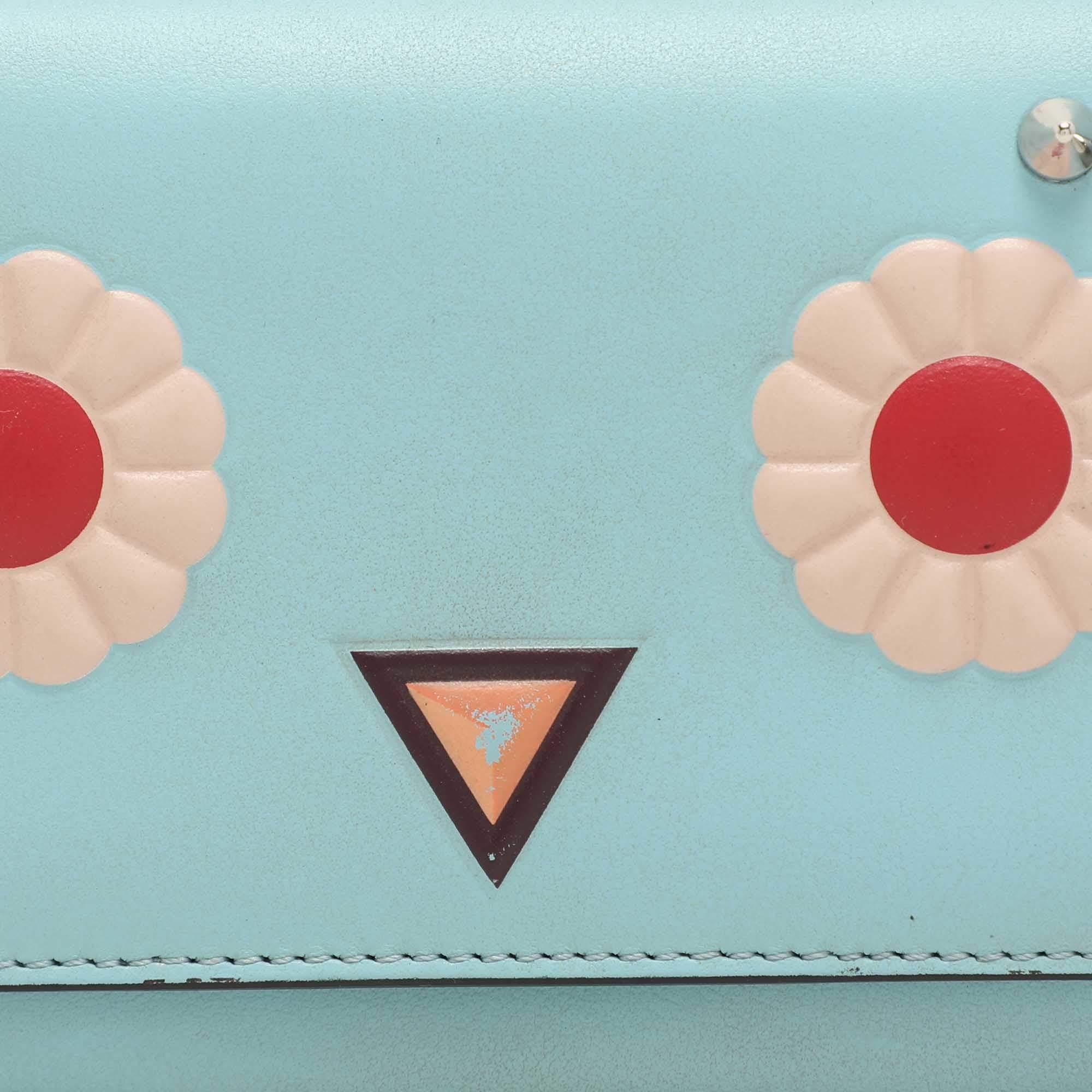 Fendi Blue Leather Embellished Wallet On Chain For Sale 1