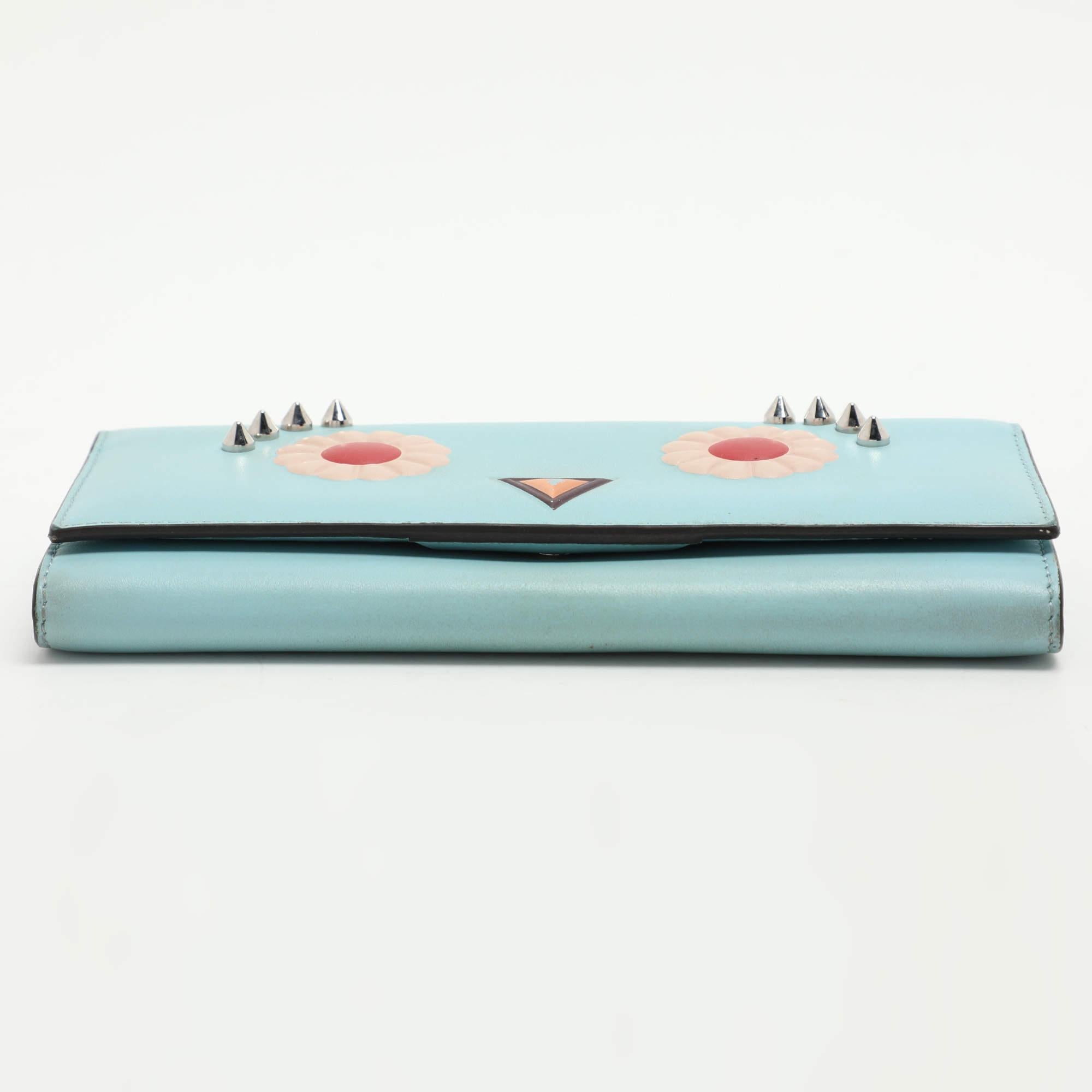 Fendi Blue Leather Embellished Wallet On Chain For Sale 3