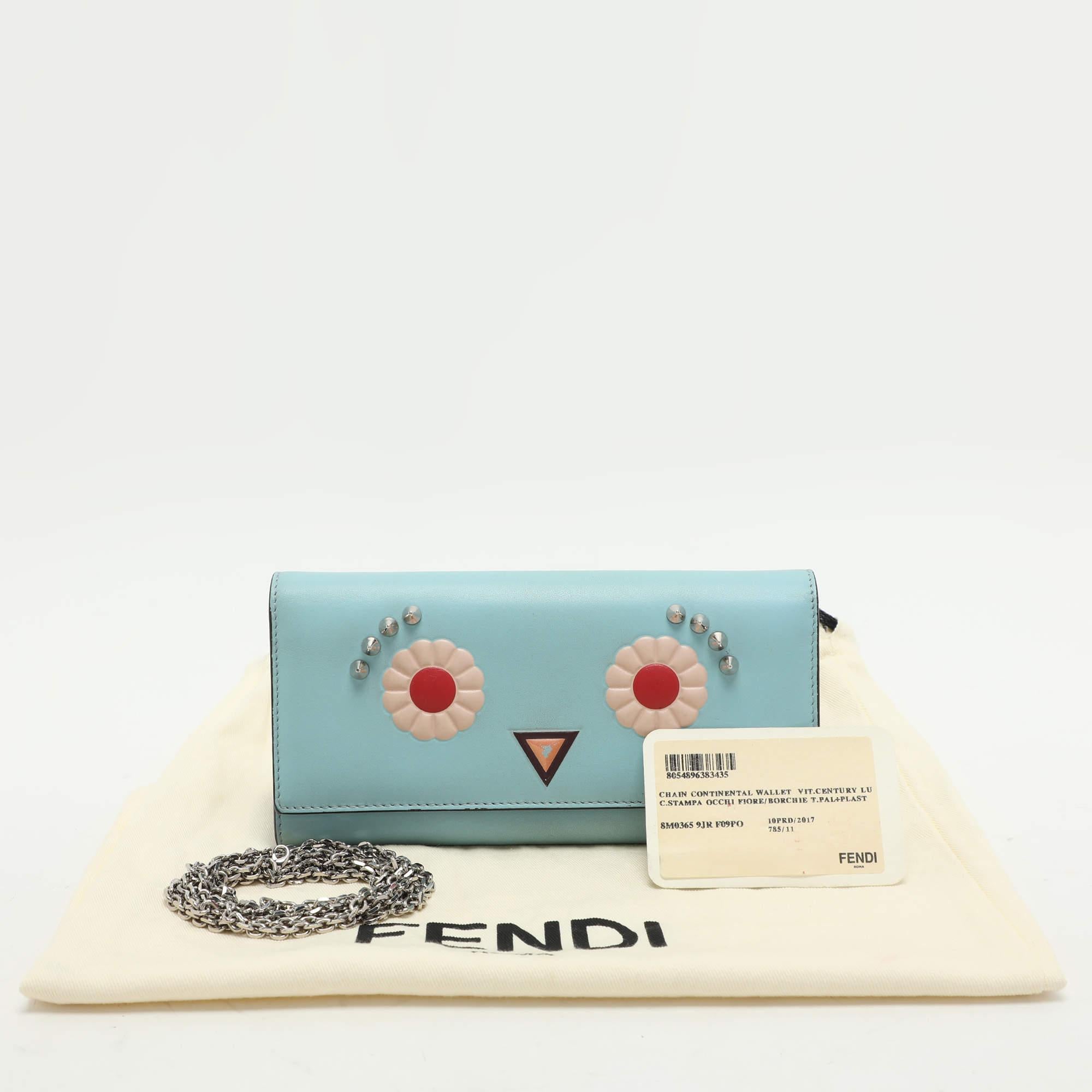 Fendi Blue Leather Embellished Wallet On Chain For Sale 4