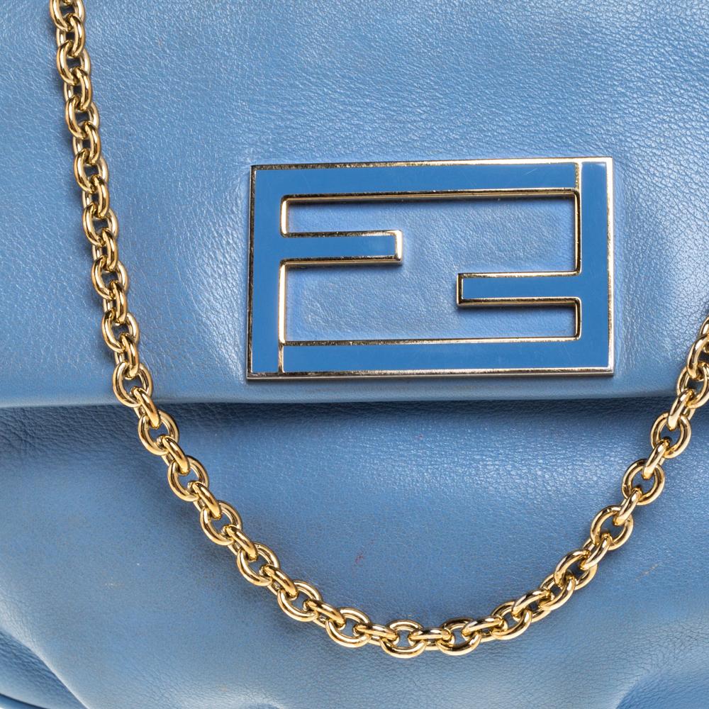 Fendi Blue Leather Fendista Chain Shoulder Bag 1