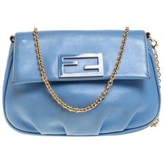 Fendi Blue Leather Fendista Chain Shoulder Bag