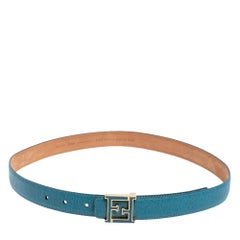 Fendi Blue Leather FF Logo Buckle Belt 85 CM