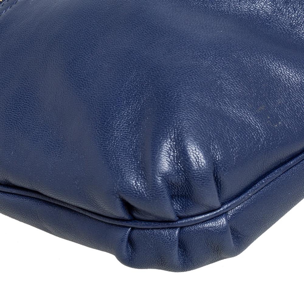 Fendi Blue Leather Front Zip Hobo 5