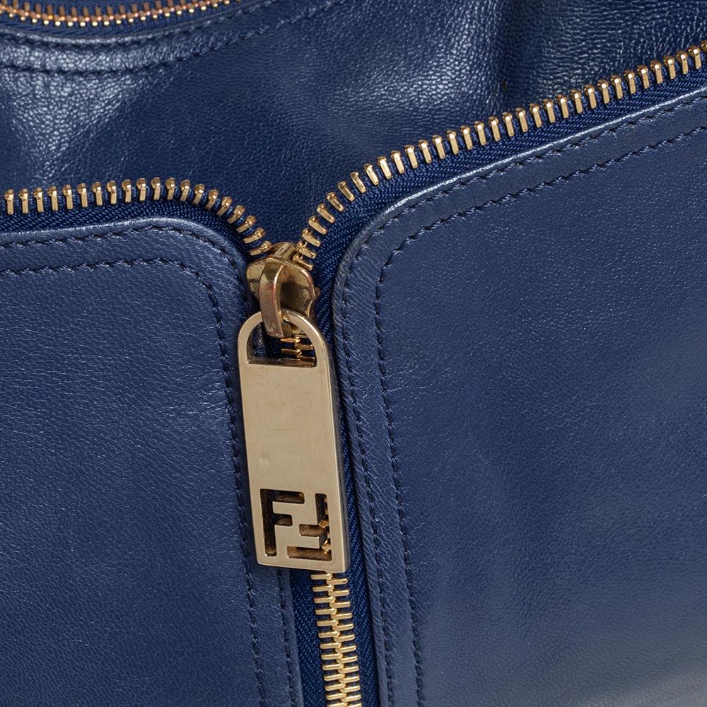 Fendi Blue Leather Front Zip Hobo 7