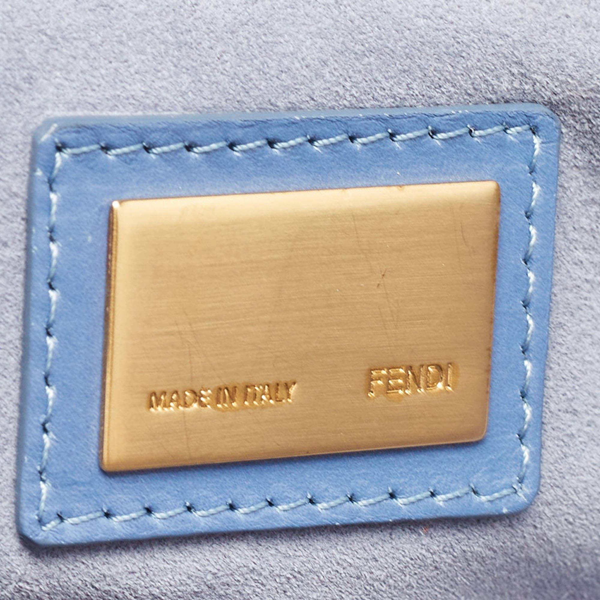 Fendi Blue Leather Large Peekaboo Top Handle Bag For Sale 8