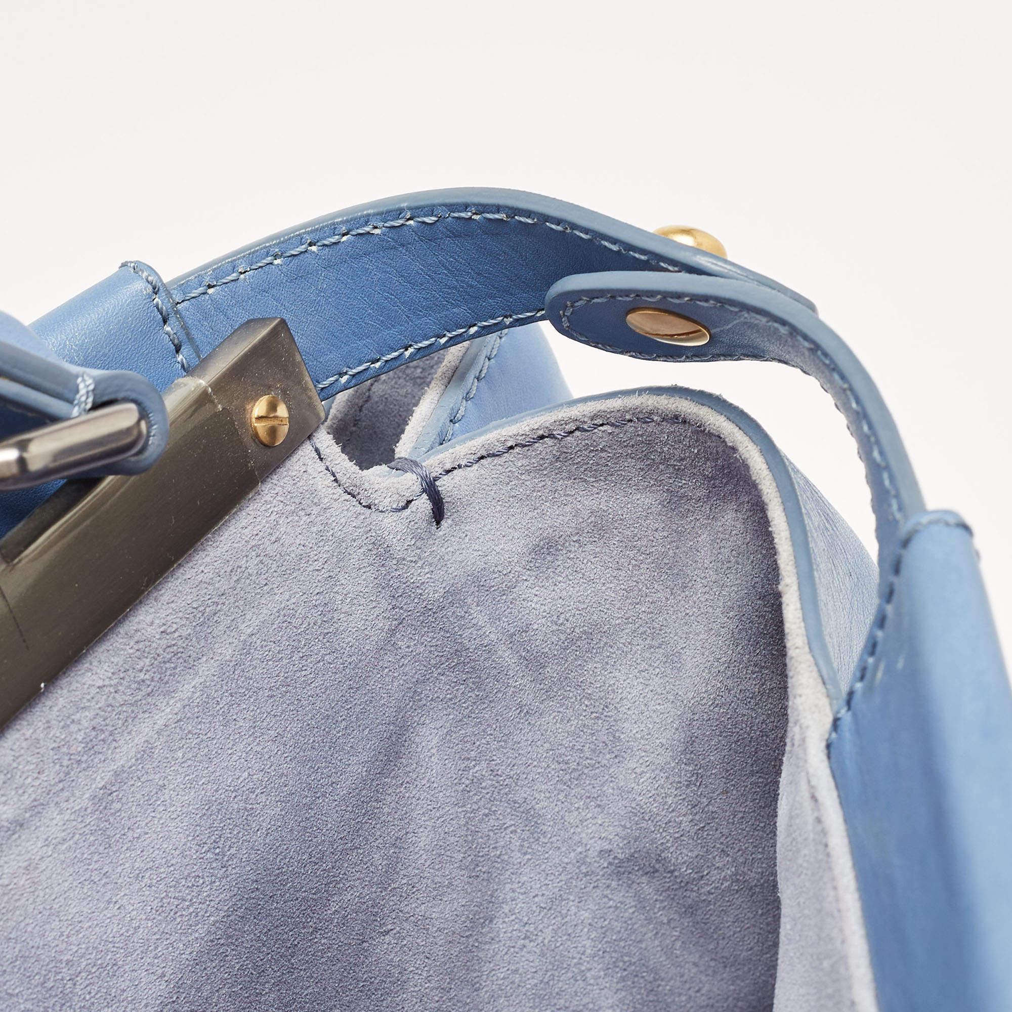 Fendi Blue Leather Large Peekaboo Top Handle Bag For Sale 11