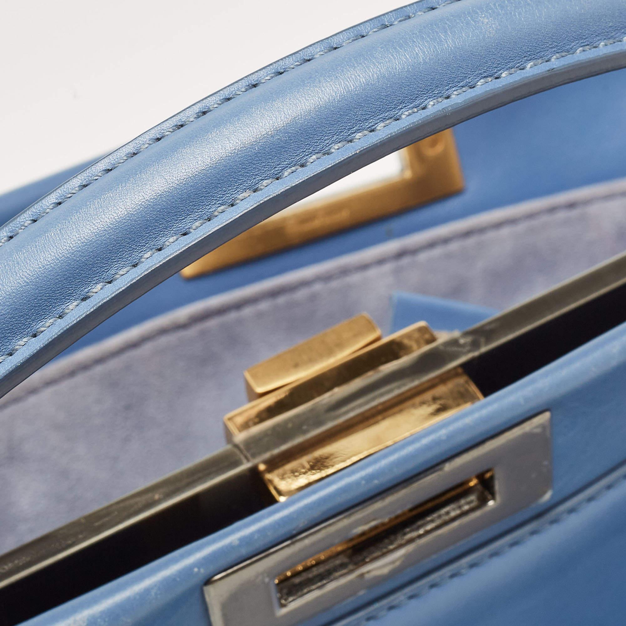 Fendi Blue Leather Large Peekaboo Top Handle Bag For Sale 13