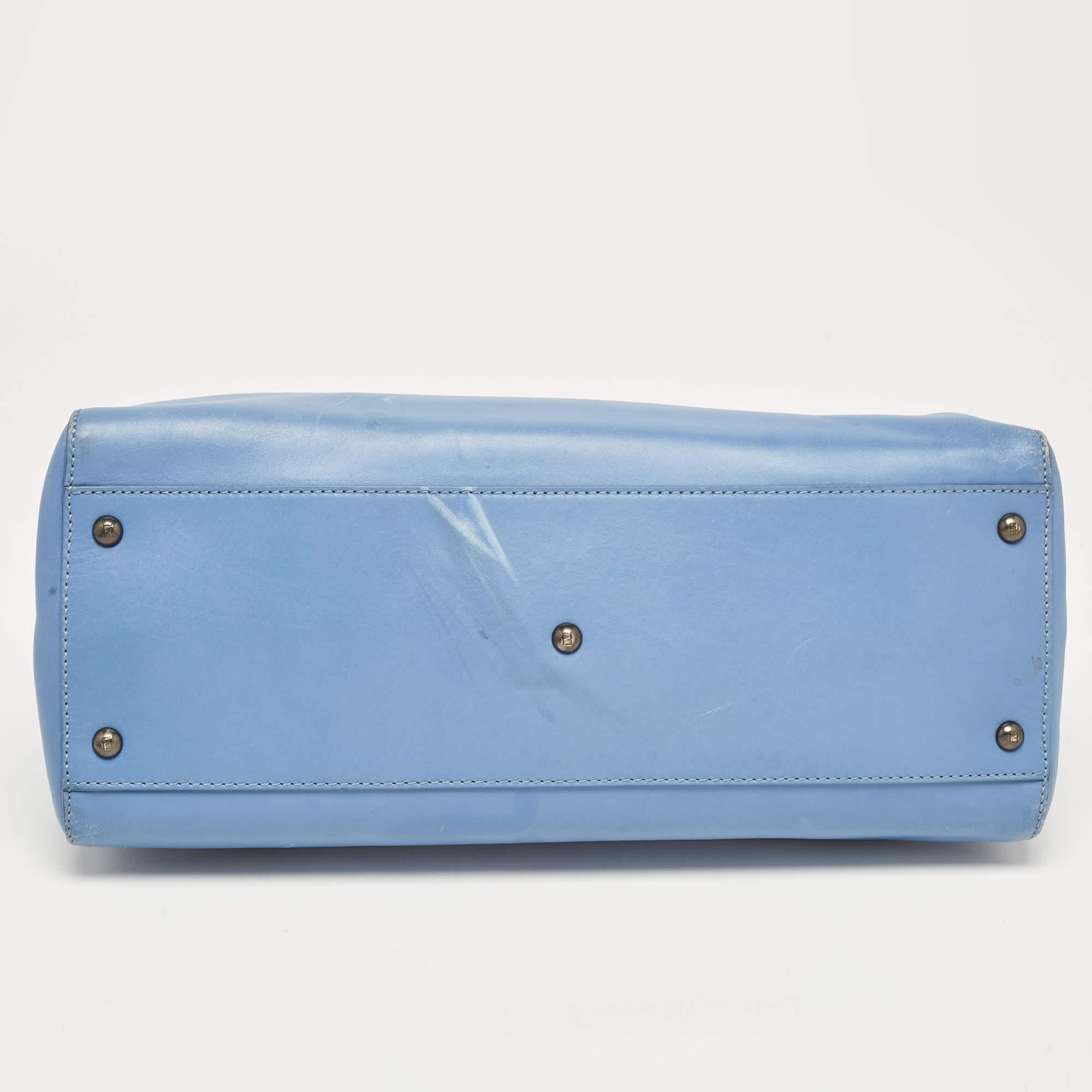 Fendi Blue Leather Large Peekaboo Top Handle Bag For Sale 1