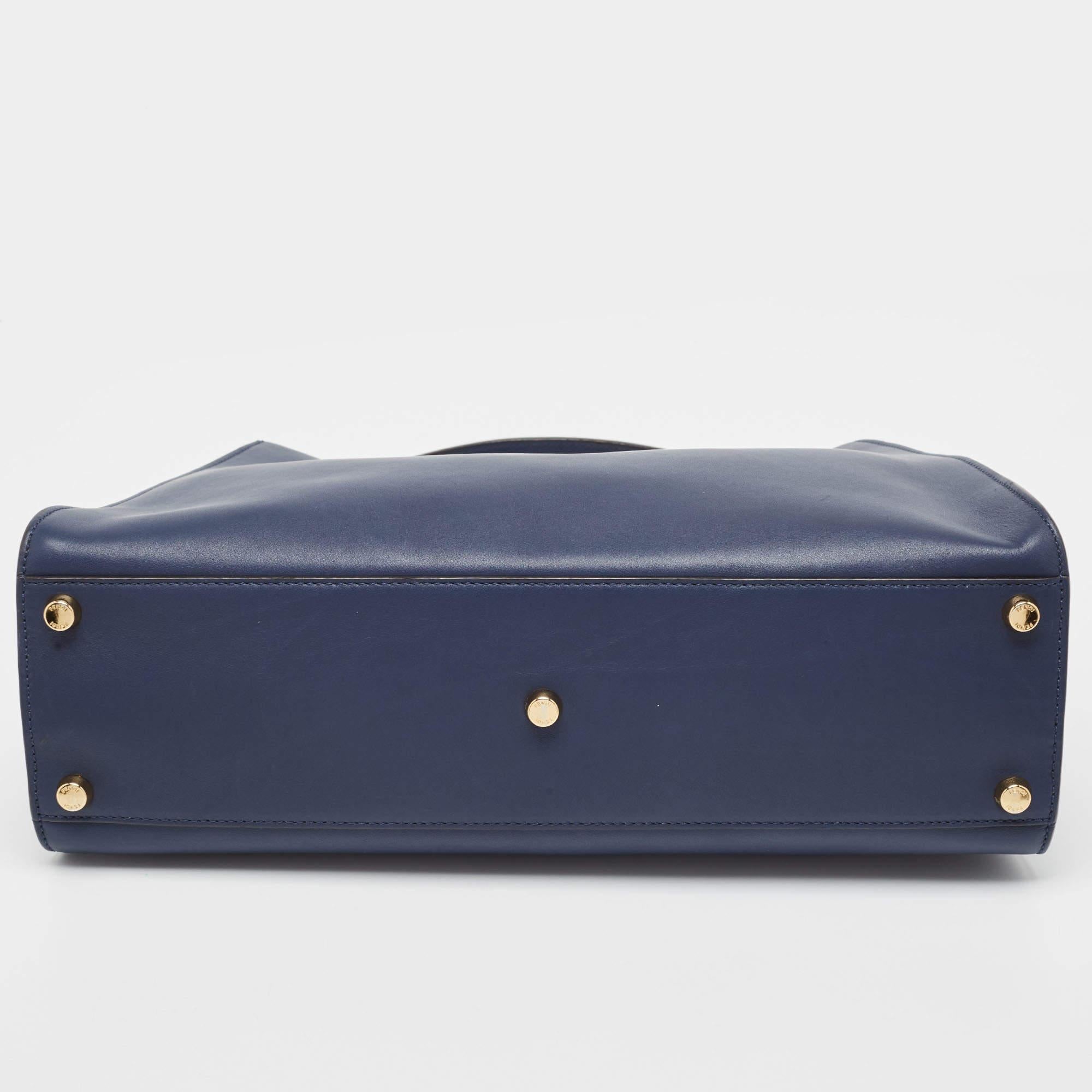 Fendi Blue Leather Large Peekaboo Top Handle Bag 2