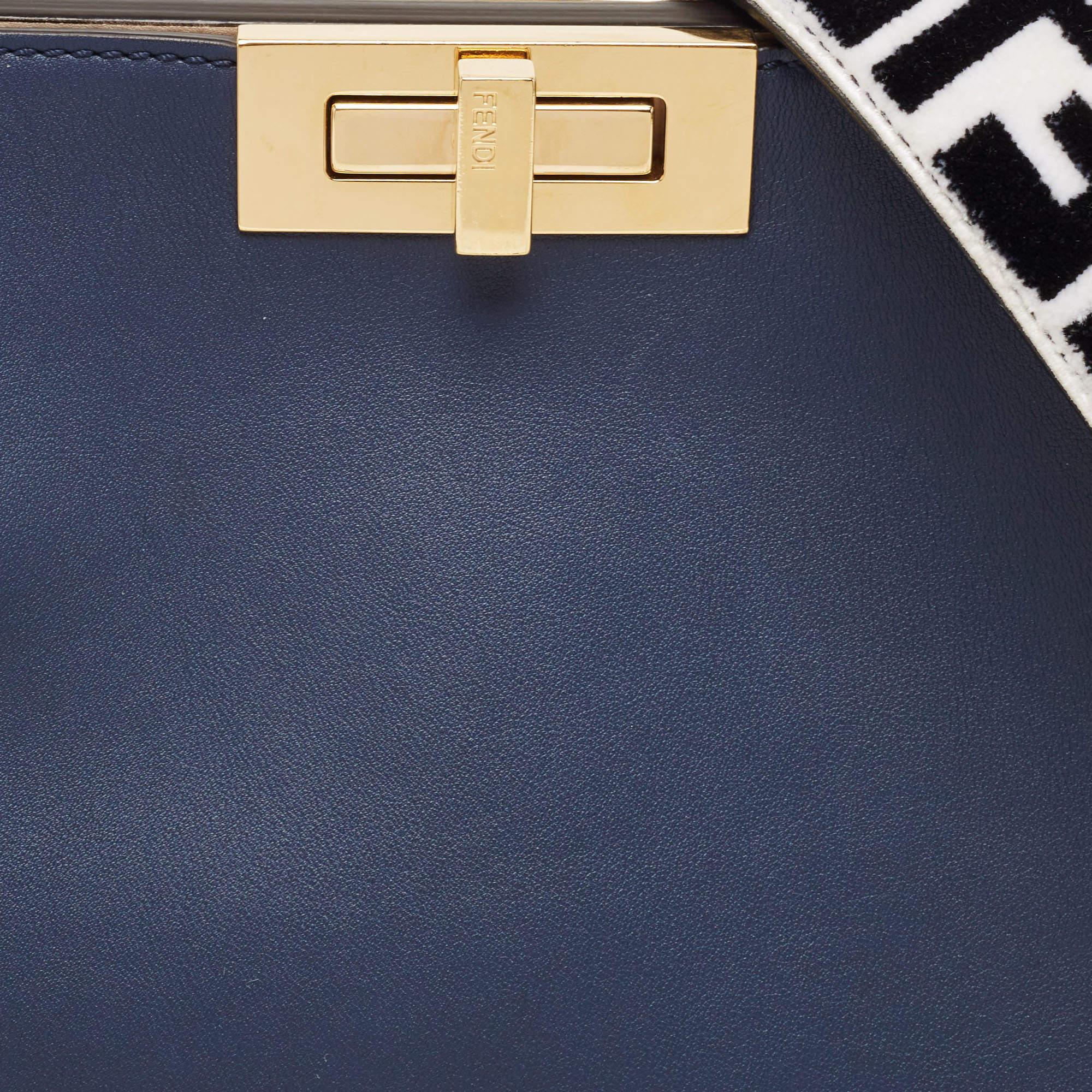 Fendi Blue Leather Large Peekaboo Top Handle Bag 5