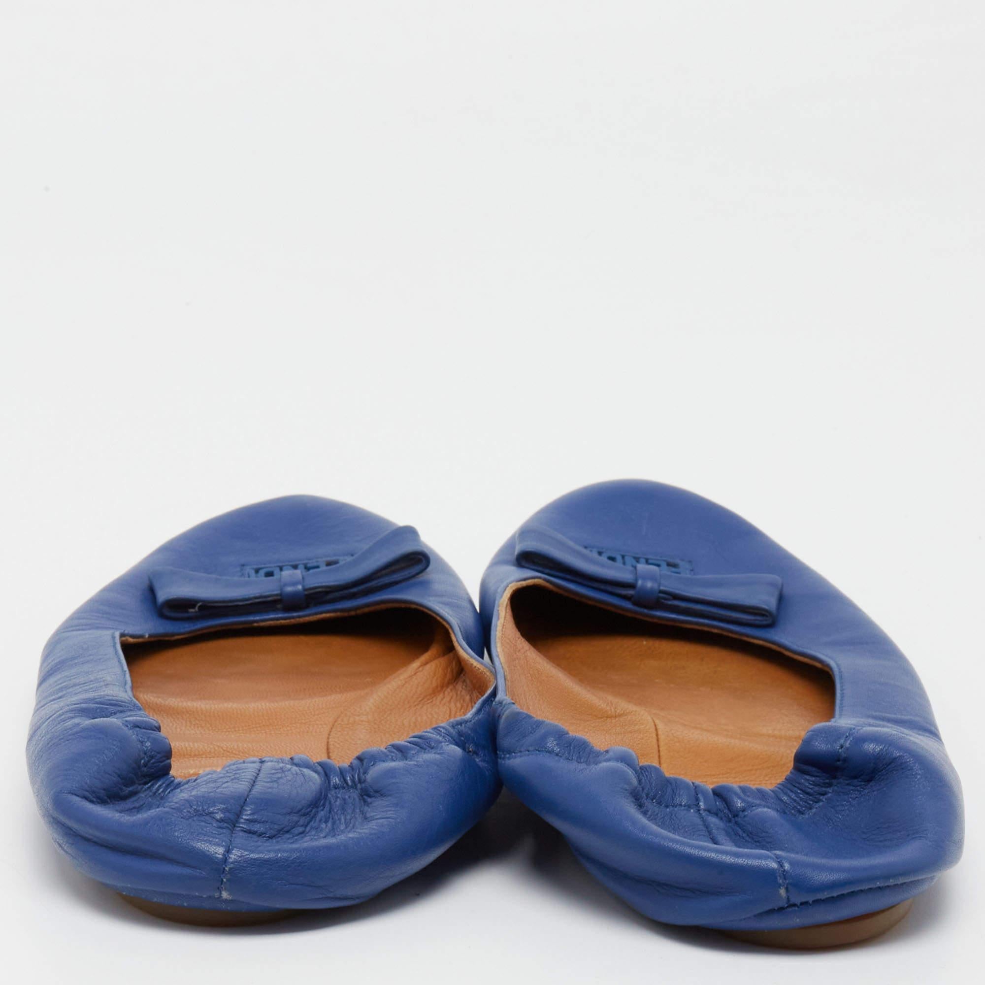 Fendi Blue Leather Let's Dance Bow Ballet Flats Size 39.5 For Sale 1