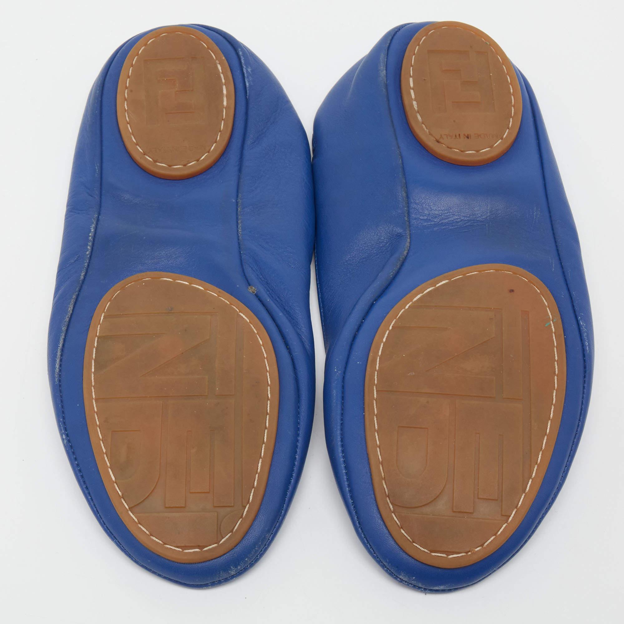 Fendi Blue Leather Let's Dance Bow Ballet Flats Size 39.5 For Sale 2
