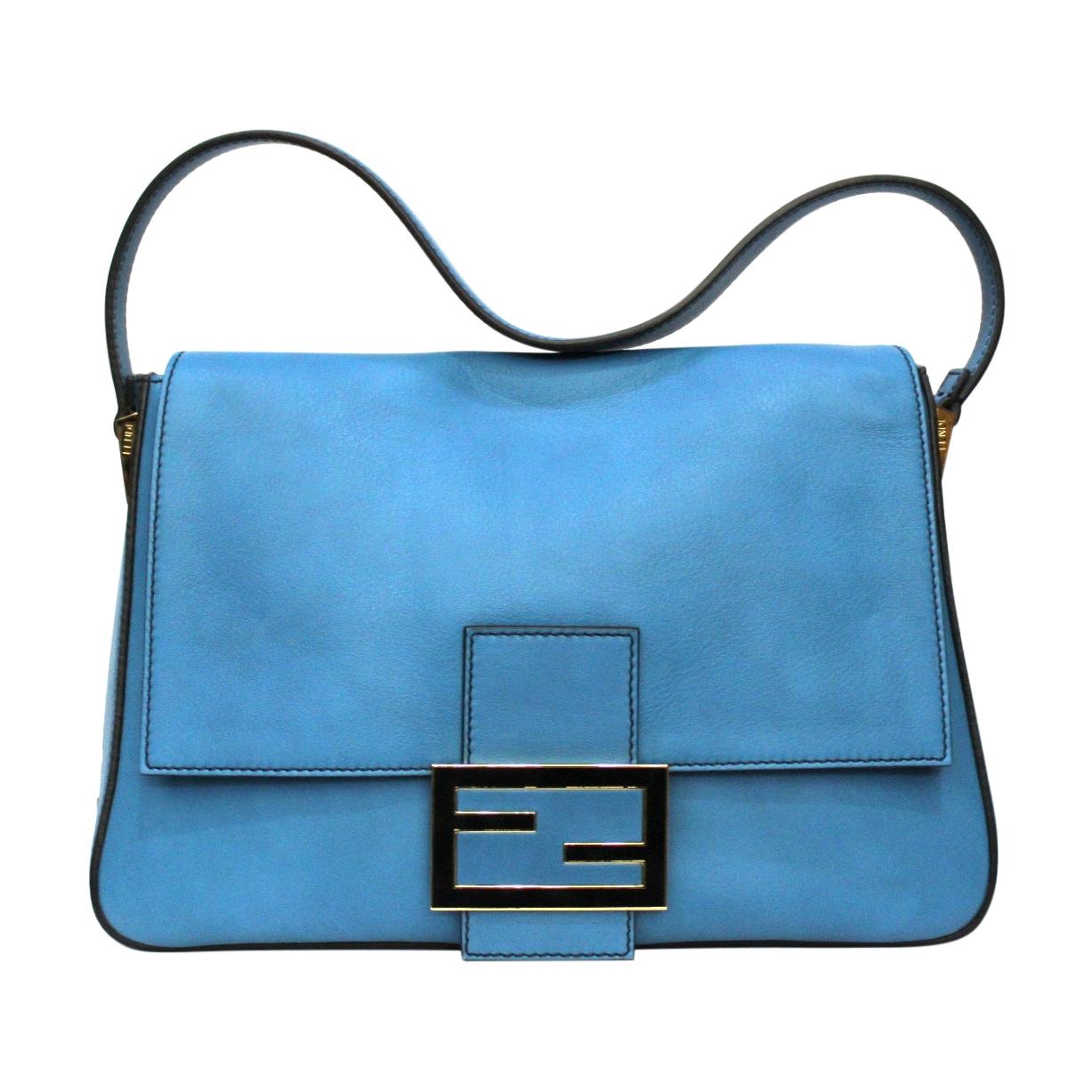 Fendi Blue Leather Mamma Baguette Bag