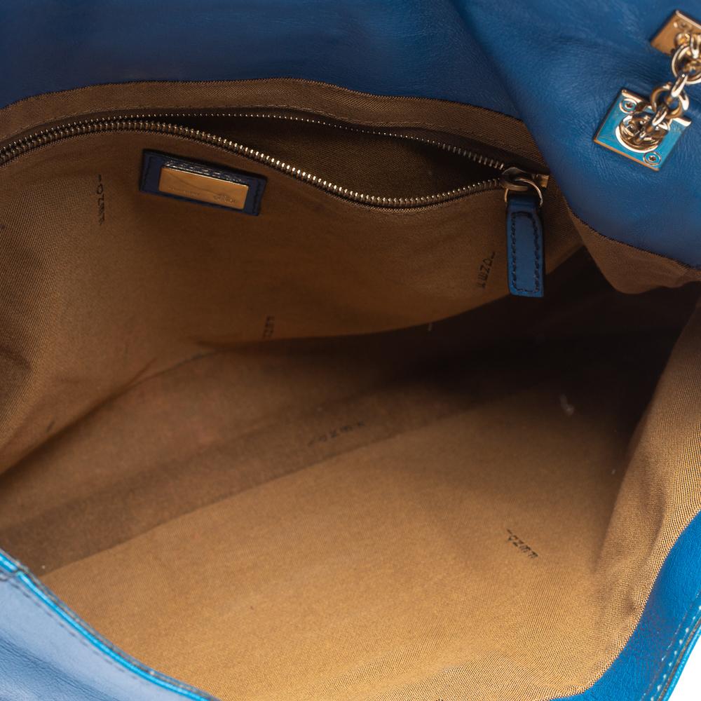 Fendi Blue Leather Maxi Baguette Flap Shoulder Bag 4