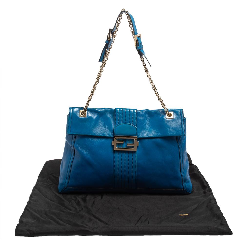 Fendi Blue Leather Maxi Baguette Flap Shoulder Bag 5