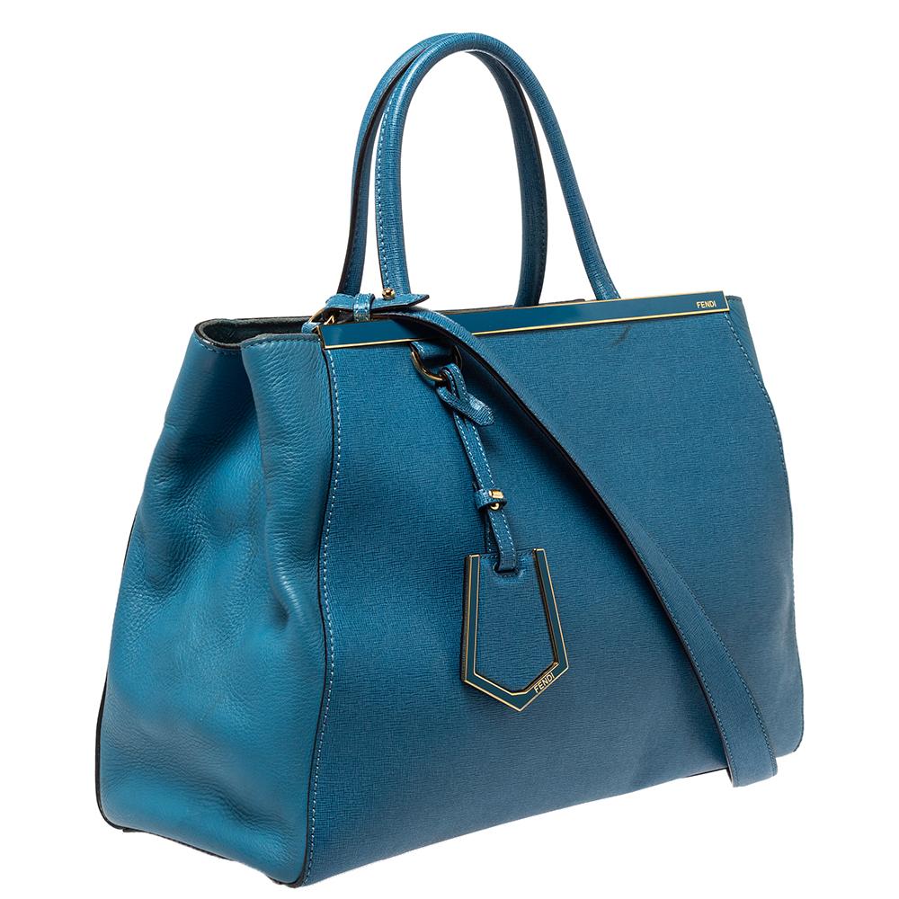 Women's Fendi Blue Leather Medium 2Jours Tote