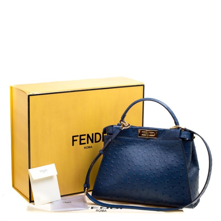 Fendi Blue Leather Medium Peekaboo Top Handle Bag For Sale at 1stDibs