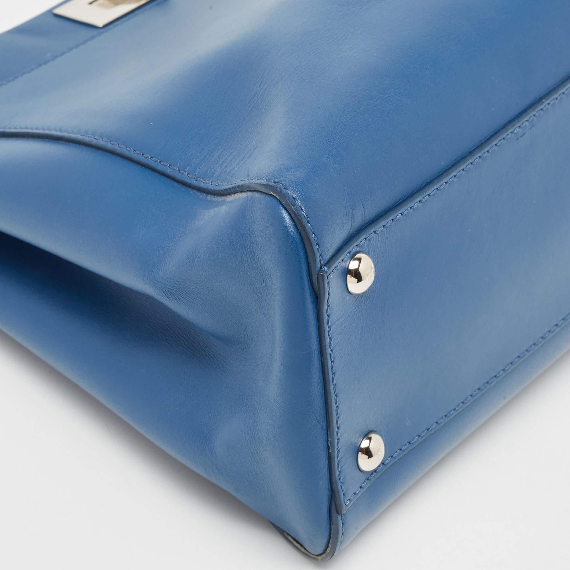 Fendi Blue Leather Medium Peekaboo Top Handle Bag For Sale 10