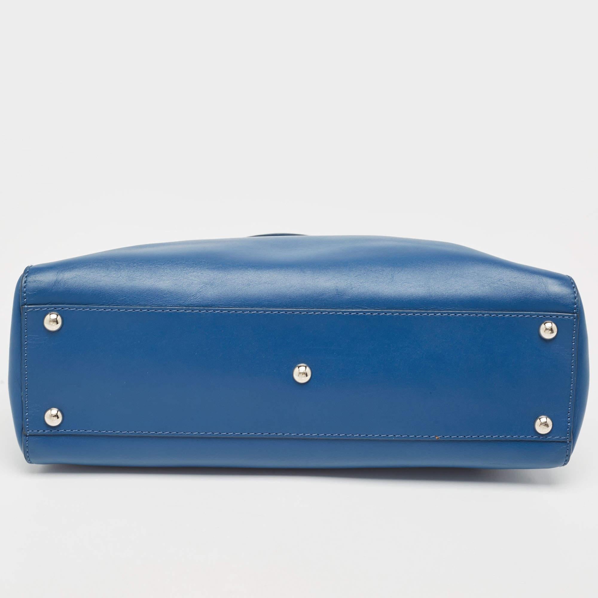 Fendi Blue Leather Medium Peekaboo Top Handle Bag For Sale 11