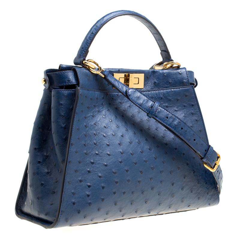 Women's Fendi Blue Leather Medium Peekaboo Top Handle Bag