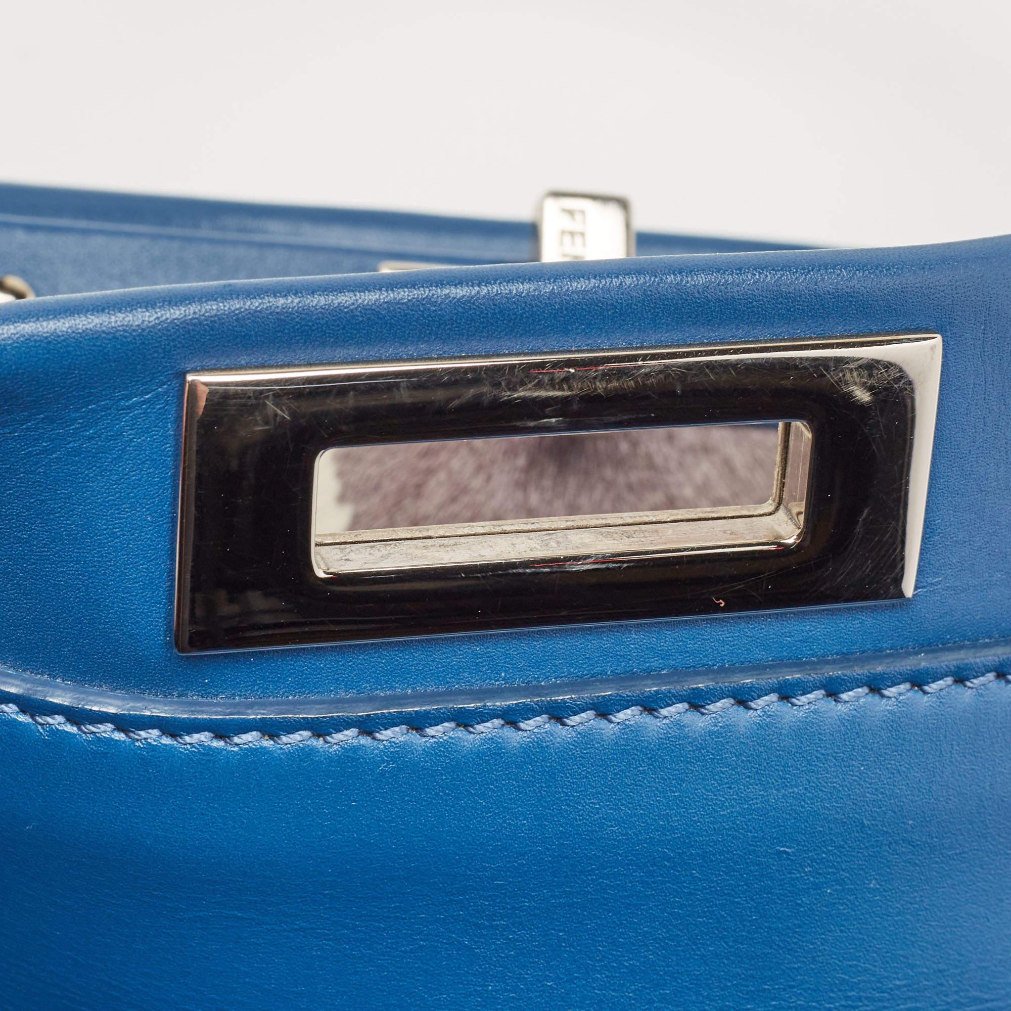 Fendi Blue Leather Medium Peekaboo Top Handle Bag For Sale 2