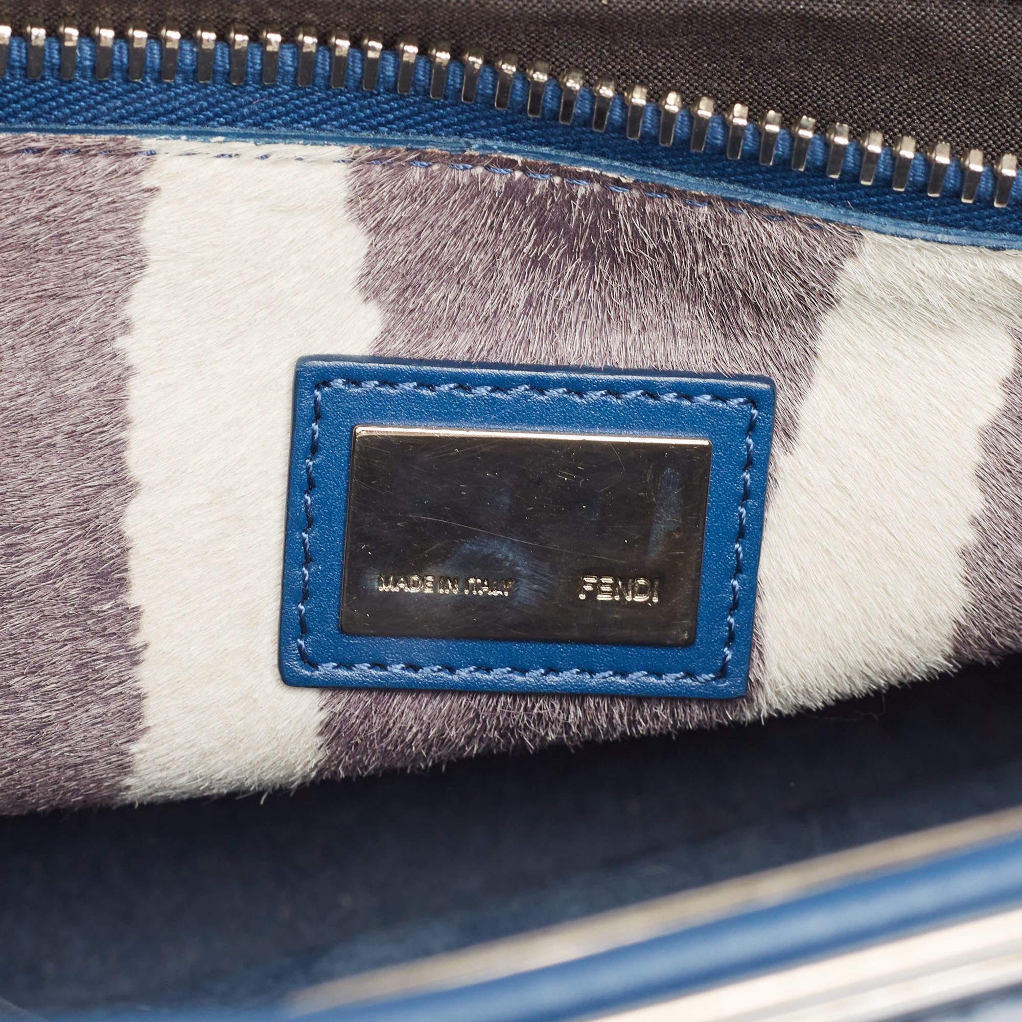 Fendi Blue Leather Medium Peekaboo Top Handle Bag For Sale 3