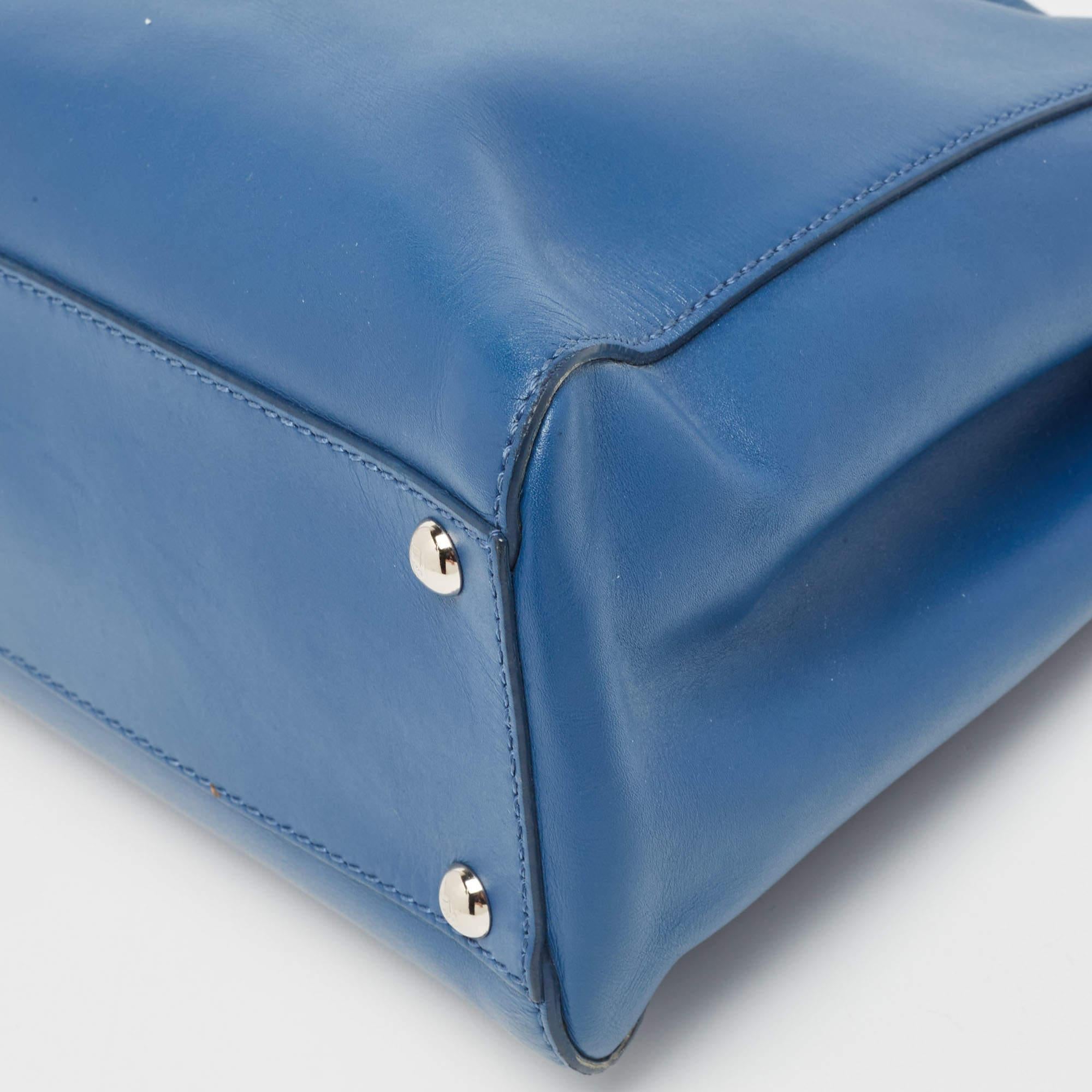 Fendi Blue Leather Medium Peekaboo Top Handle Bag For Sale 5