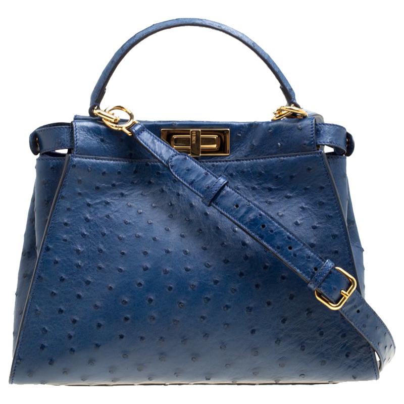 Fendi Blue Leather Medium Peekaboo Top Handle Bag