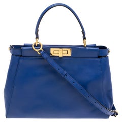Used Fendi Blue Leather Medium Peekaboo Top Handle Bag